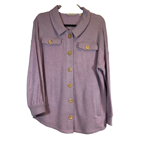 Soft Surroundings Shirt Jacket Women L Lavender Terry Knit Button Shacket E2 + - Picture 1 of 6